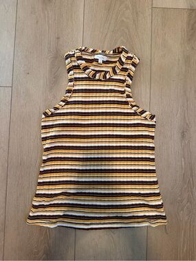 Pilcro Striped Ribbed Tank Top - Yellow/Brown/White